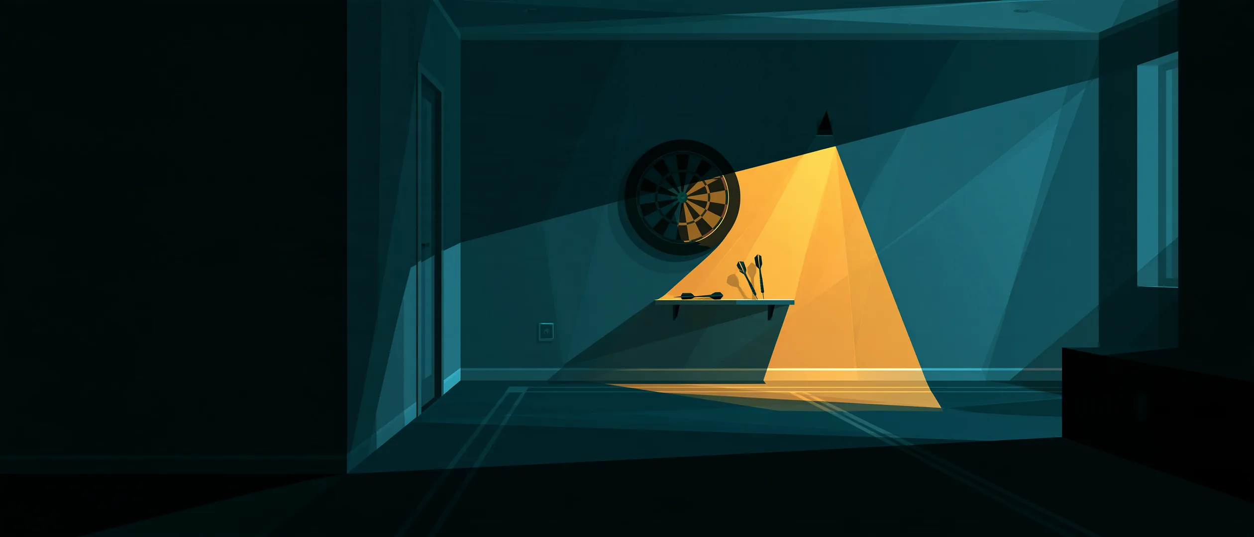 A dartboard waiting in a home game room